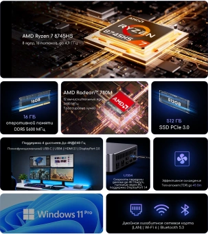 Неттоп Acer Gadget E10 ERBox Ryzen 7 8745HS (3.8) 16Gb SSD512Gb UHDG Windows 11 Pro 2xGbitEth WiFi BT 120W черный (1747236) - купить недорого с доставкой в интернет-магазине