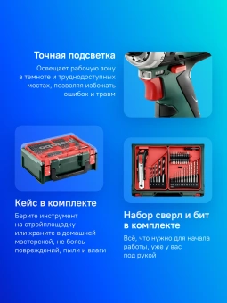 Дрель-шуруповерт Metabo Powermaxx BS Basic Set аккум. патрон:быстрозажимной (кейс в комплекте) (600080710) - купить недорого с доставкой в интернет-магазине