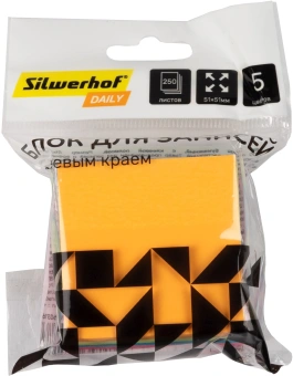 Блок самоклеящийся бумажный Silwerhof Daily 51x51мм 250лист. 75г/м2 неон 5цв.в упак. европодвес - купить недорого с доставкой в интернет-магазине