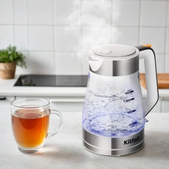 Чайник электрический Kitfort КТ-6626 1.7л. 2200Вт нержавеющая сталь/черный корпус: нерж.сталь/стекло - купить недорого с доставкой в интернет-магазине