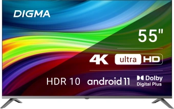 Телевизор LED Digma 55" DM-LED55UBB41 Android TV Frameless Metal темно-серебристый/серебристый 4K Ultra HD 60Hz DVB-T DVB-T2 DVB-C DVB-S DVB-S2 USB WiFi Smart TV - купить недорого с доставкой в интернет-магазине