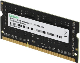 Память DDR3 4GB 1600MHz Digma DGMAS31600004S RTL PC3-12800 CL11 SO-DIMM 204-pin 1.35В single rank Ret - купить недорого с доставкой в интернет-магазине