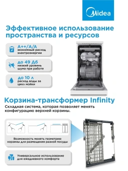 Посудомоечная машина Midea MFD45S150Wi белый (узкая) - купить недорого с доставкой в интернет-магазине