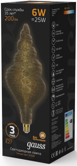 Лампа филам. Gauss Filament Vintage 6Вт цок.:E27 спираль 220B св.свеч.бел.теп. (упак.:1шт) (166802008) - купить недорого с доставкой в интернет-магазине