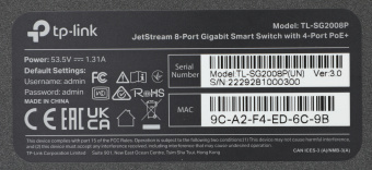 Коммутатор TP-Link JetStream SG2008P (L2) 8x1Гбит/с 4PoE+ 62W управляемый - купить недорого с доставкой в интернет-магазине