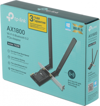 Сетевой адаптер Wi-Fi + Bluetooth TP-Link Archer TX20E AX1800 PCI Express (ант.внеш.съем) 2ант. - купить недорого с доставкой в интернет-магазине