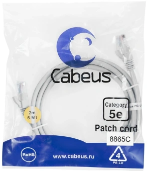 Патч-корд Cabeus PC-UTP-RJ45-CAT.5E-2M-LSZH U/UTP RJ-45 вил.-вилка RJ-45 кат.5E 2м серый LSZH - купить недорого с доставкой в интернет-магазине