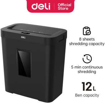Шредер Deli ET021 черный с автоподачей (секр.P-4) фрагменты 8лист. 12лтр. - купить недорого с доставкой в интернет-магазине