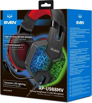 Наушники с микрофоном Sven AP-U988MV черный/красный 2.2м мониторные оголовье - купить недорого с доставкой в интернет-магазине