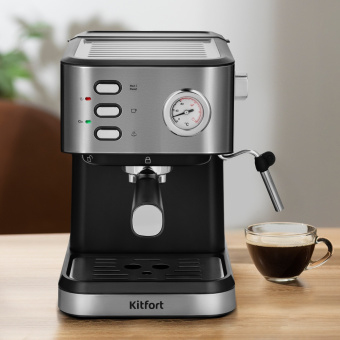 Кофеварка рожковая Kitfort КТ-7293 1050Вт черный/серебристый - купить недорого с доставкой в интернет-магазине