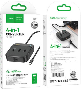 Разветвитель USB-C Hoco HB35 4порт. черный - купить недорого с доставкой в интернет-магазине