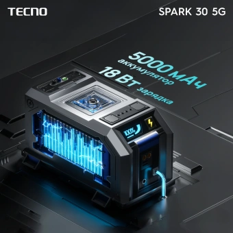 Смартфон Tecno Spark 30 5G 128Gb 6Gb небесно-голубой моноблок 3G 4G 6.67" 720x1600 Android 14 64Mpix 802.11 a/b/g/n/ac NFC GPS GSM900/1800 TouchSc Protect - купить недорого с доставкой в интернет-магазине