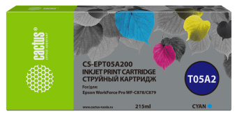 Картридж струйный Cactus CS-EPT05A200 T05A2 голубой (215мл) для Epson WorkForce Pro WF-C878/C879 - купить недорого с доставкой в интернет-магазине