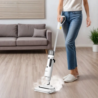 Швабра паровая Kitfort КТ-1062 1500Вт белый/черный - купить недорого с доставкой в интернет-магазине