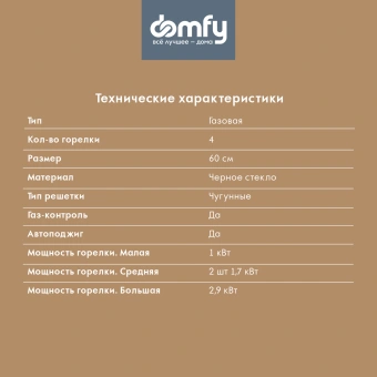 Газовая варочная поверхность Domfy DM6430GH BG черный - купить недорого с доставкой в интернет-магазине