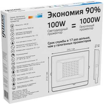 Прожектор уличный Gauss Elementary 613100100 светодиодный 100Втчерный - купить недорого с доставкой в интернет-магазине