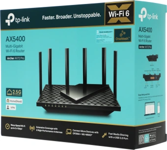 Роутер беспроводной TP-Link ARCHER AX72 PRO AX5400 10/100/1000/2500BASE-TX/4G ready черный - купить недорого с доставкой в интернет-магазине
