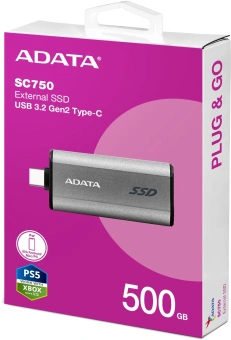 Накопитель SSD A-Data USB3.2 Gen2 500GB SC750-500G-CCBK SC750 серый - купить недорого с доставкой в интернет-магазине