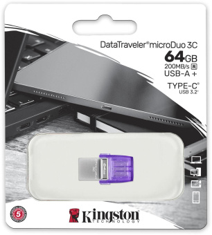 Флеш Диск Kingston 64GB DataTraveler microDuo 3C DTDUO3CG3/64GB USB3.0 фиолетовый - купить недорого с доставкой в интернет-магазине