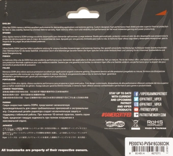 Память DDR4 2x8Gb 3600MHz Patriot PVS416G360C8K Viper Steel RTL Gaming PC4-28800 CL18 DIMM 288-pin 1.35В single rank с радиатором Ret - купить недорого с доставкой в интернет-магазине