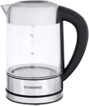 Чайник электрический Starwind SKG5213 1.7л. 2200Вт черный/серебристый корпус: стекло/металл/пластик - купить недорого с доставкой в интернет-магазине