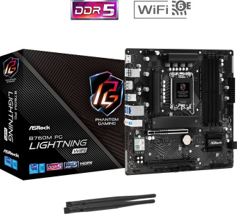 Материнская плата Asrock B760M PG LIGHTNING WIFI Soc-1700 Intel B760 4xDDR5 mATX AC`97 8ch(7.1) 2.5Gg RAID+HDMI+DP - купить недорого с доставкой в интернет-магазине