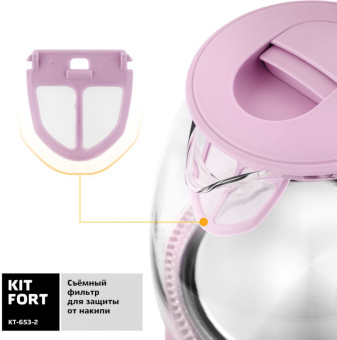 Чайник электрический Kitfort КТ-653-2 1л. 1100Вт розовый (корпус: пластик/стекло) - купить недорого с доставкой в интернет-магазине