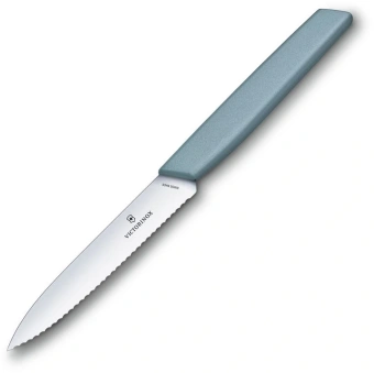 Нож кухонный Victorinox Swiss Modern (6.9006.10W21) стальной универсальный лезв.100мм серрейт. заточка голубой - купить недорого с доставкой в интернет-магазине