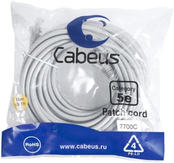 Патч-корд Cabeus PC-UTP-RJ45-CAT.5E-15M U/UTP RJ-45 вил.-вилка RJ-45 кат.5E 15м серый ПВХ - купить недорого с доставкой в интернет-магазине