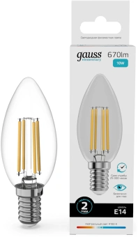 Лампа филам. Gauss Filament 10Вт цок.:E14 свеча 220B св.свеч.бел.нейт. (упак.:10шт) (32120) - купить недорого с доставкой в интернет-магазине