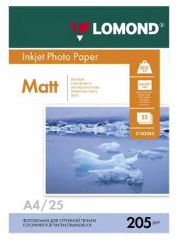 Фотобумага Lomond 0102124 A4/205г/м2/25л./белый матовое для струйной печати - купить недорого с доставкой в интернет-магазине