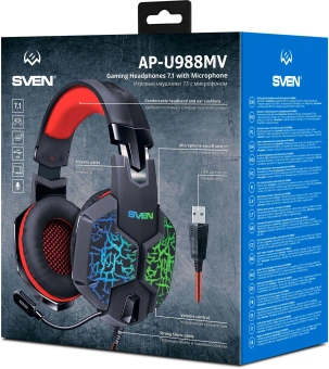 Наушники с микрофоном Sven AP-U988MV черный/красный 2.2м мониторные оголовье - купить недорого с доставкой в интернет-магазине