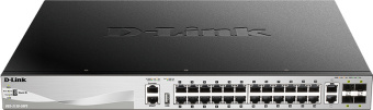 Коммутатор D-Link DGS-3130-30PS/B DGS-3130-30PS/B2A (L3) 24x1Гбит/с 2x10Гбит/с 4xКомбо(10GBase-T/SFP+) 4SFP+ 24PoE 370W управляемый - купить недорого с доставкой в интернет-магазине