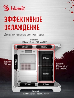 Корпус Bloody CC-121 белый без БП mATX 7x120mm 1xUSB2.0 1xUSB3.0 audio - купить недорого с доставкой в интернет-магазине