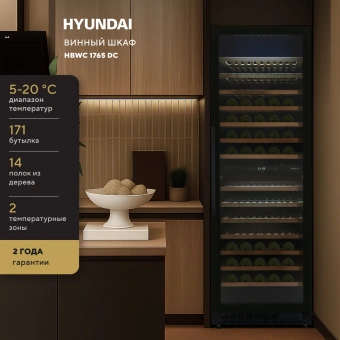 Винный шкаф Hyundai HBWC 1765 DC 1-нокамерн. черный - купить недорого с доставкой в интернет-магазине