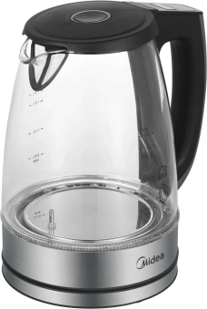 Чайник электрический Midea MK-8019 1.7л. 2200Вт серебристый/черный корпус: стекло - купить недорого с доставкой в интернет-магазине