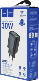 Сетевое зар./устр. Hoco Gentle PD30W+QC3.0 30W 3A (PD+QC) USB/USB Type-C универсальное черный (44358) - купить недорого с доставкой в интернет-магазине