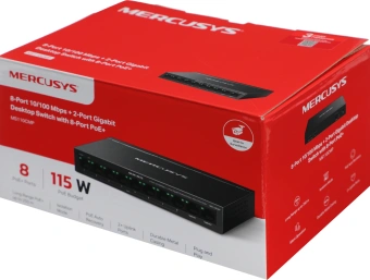 Коммутатор Mercusys MS110CMP (L2) 8x100Мбит/с 2x1Гбит/с 8PoE+ 115W неуправляемый - купить недорого с доставкой в интернет-магазине