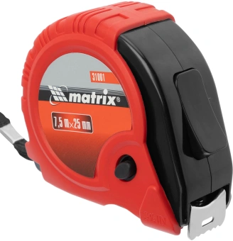 Рулетка строительная Matrix Rubber дл.полотна 7.5м изм.шкала в см зацеп простой красный/черный (31001) - купить недорого с доставкой в интернет-магазине