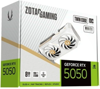 Видеокарта Zotac PCI-E 5.0 RTX 5050 TWIN EDGE OC WHITE ED 8GB NVIDIA GeForce RTX 5050 8Gb 128bit GDDR6 2602/20000 HDMIx1 DPx3 HDCP Ret - купить недорого с доставкой в интернет-магазине