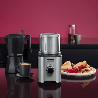 Кофемолка Rondell RDE-1150 350Вт сист.помол.:ротац.нож вместим.:110гр серебристый - купить недорого с доставкой в интернет-магазине