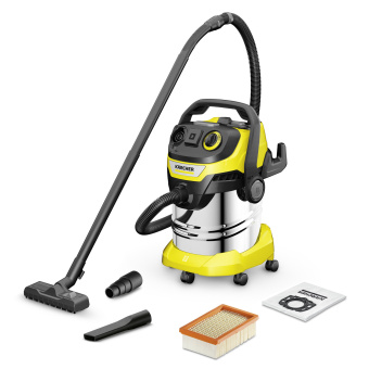 Строительный пылесос Karcher WD 5 P S V-25/5/22 1100Вт (уборка: сухая/сбор воды/выдув) желтый - купить недорого с доставкой в интернет-магазине