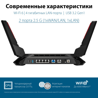 Роутер беспроводной Asus GT-AX6000 AX6000 100/1000/2500BASE-T черный - цена, купить или заказать с доставкой в интернет-магазине Роутер беспроводной Asus GT-AX6000 AX6000 100/1000/2500BASE-T черный - купить недорого с доставкой в интернет-магазине