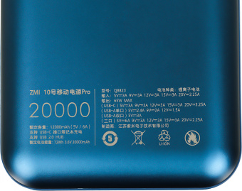 Мобильный аккумулятор ZMI QB823 20000mAh QC3.0/PD3.0 65W 3A 2xUSB-A/USB-C темно-синий (QB823 DARK BLUE) - купить недорого с доставкой в интернет-магазине