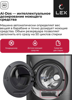 Стиральная машина Lex LWM10714LuxIDD класс: A+++ загр.фронтальная макс.:10кг (с сушкой) черный инвертор - купить недорого с доставкой в интернет-магазине