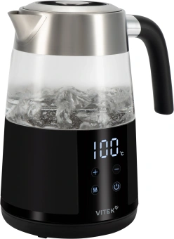 Чайник электрический Vitek VT-WK1044 1.7л. 2200Вт черный/серебристый корпус: стекло/пластик - купить недорого с доставкой в интернет-магазине