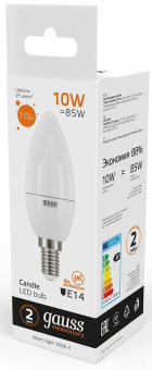 Лампа светодиодная Gauss Elementary 10Вт цок.:E14 свеча 220B св.свеч.бел.теп. C37 (упак.:10шт) (33110) - купить недорого с доставкой в интернет-магазине