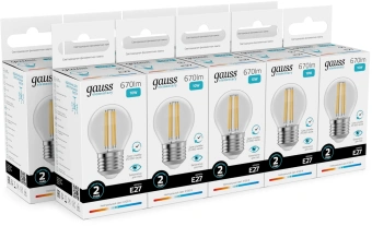 Лампа филам. Gauss Filament 10Вт цок.:E27 шар св.свеч.бел.нейт. (упак.:10шт) (52220) - купить недорого с доставкой в интернет-магазине
