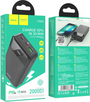 Мобильный аккумулятор Hoco J102A Cool figure 20000mAh QC/PD 20W 5A USB-A/USB-C черный (J102A COOL FIGURE BLACK) - купить недорого с доставкой в интернет-магазине
