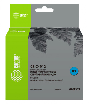 Картридж струйный Cactus CS-C4912 №82 пурпурный (72мл) для HP DJ 500/800C - купить недорого с доставкой в интернет-магазине